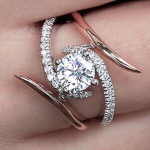 💍 Fashion Twisted Dainty Shiny Zircon Thin Wedding Rings for Women, EVGG1120
